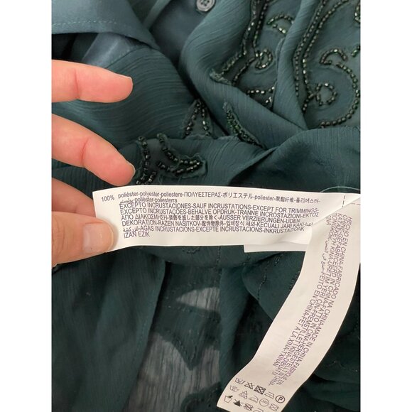 Zara Womens Top Sheer Blouse M Medium Green Embellished beaded 4786/089 NWT - Picture 10 of 14